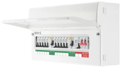 British General Fortress 19-Module 11-Way Part-Populated High Integrity Dual RCD Consumer Unit With SPD
