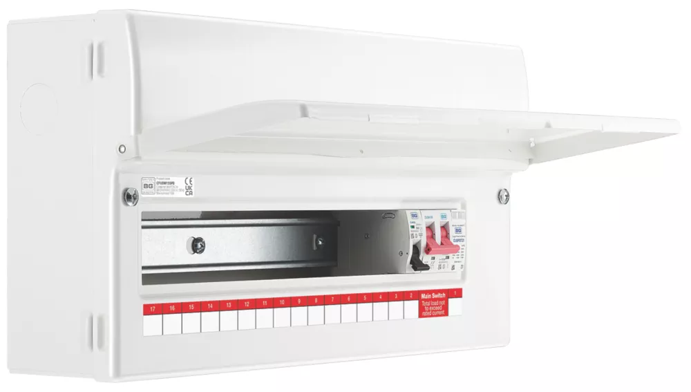 British General Fortress 19-Module 15-Way Part-Populated Main Switch Consumer Unit With SPD