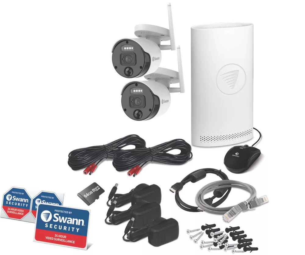 Swann SWNVK-500SD2-EU 64GB SD CardGB 4-Channel 1080p Wi-Fi NVR CCTV Kit & 2 Indoor & Outdoor Cameras