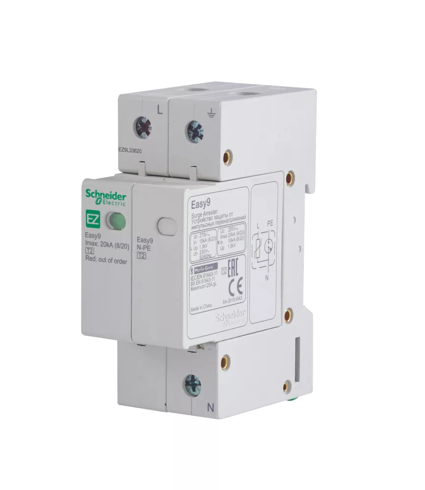 Schneider Electric Easy9+ SP & N Type 2 Surge Protection Device 20kA 1 Schneider Electric Easy9+ SP & N Type 2 Surge Protection Device 20kA