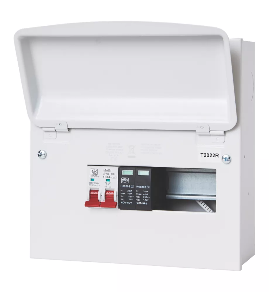 MK Sentry 8-Module 8-Way Part-Populated High Integrity SPD Enclosure Kit Consumer Unit With SPD