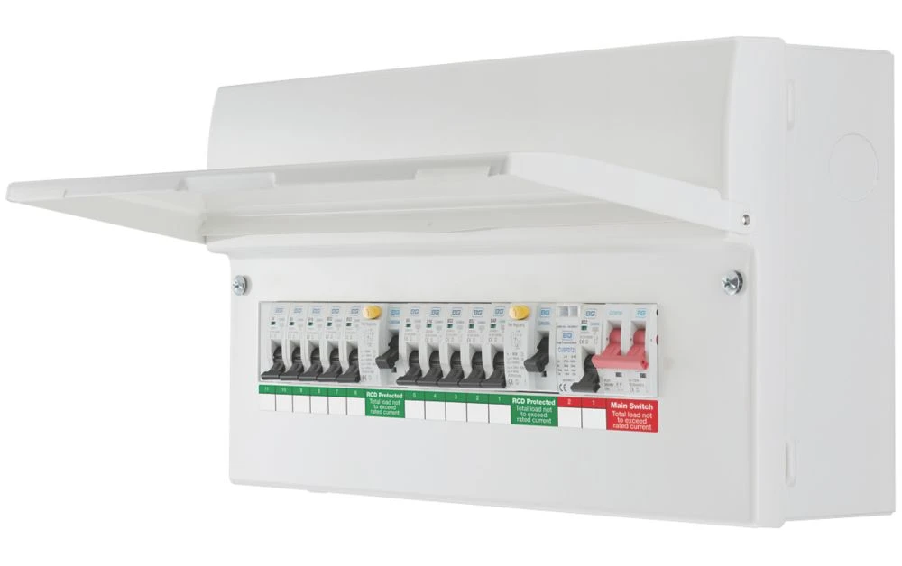 British General Fortress 19-Module 10-Way Populated High Integrity Dual RCD Consumer Unit With SPD 1 British General Fortress 19-Module 10-Way Populated High Integrity Dual RCD Consumer Unit With SPD