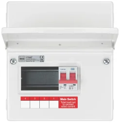 British General Fortress 6-Module 4-Way Part-Populated Main Switch Consumer Unit -Yale Sales Store 854PV A2