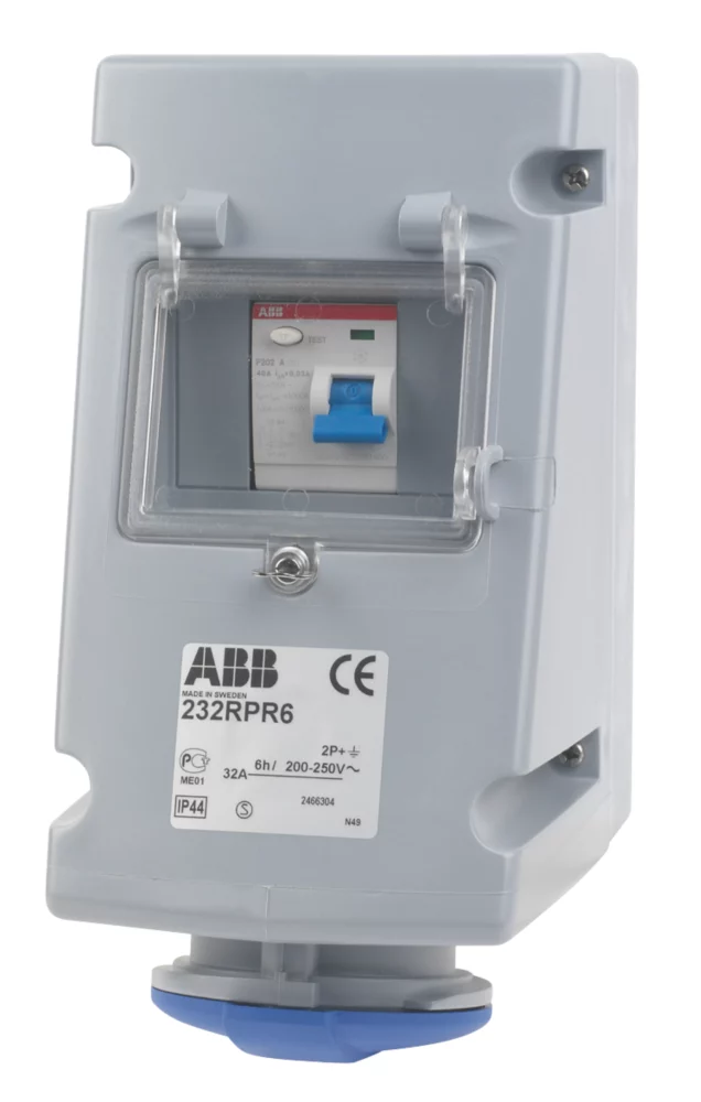 ABB 32A 2P+E Socket With 40A RCD 200-250V